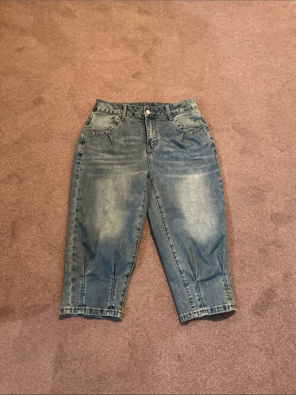 Flamingals Classic Light Blue Cropped Women's Jeans. Sinched, slight barrel